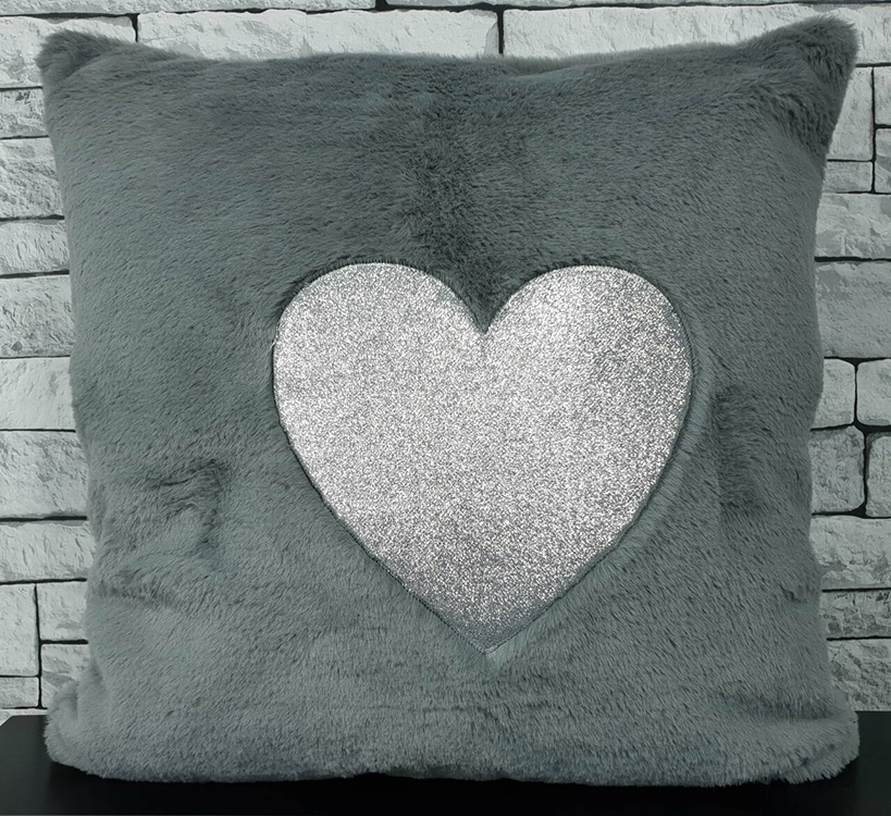 Grey love heart cushion